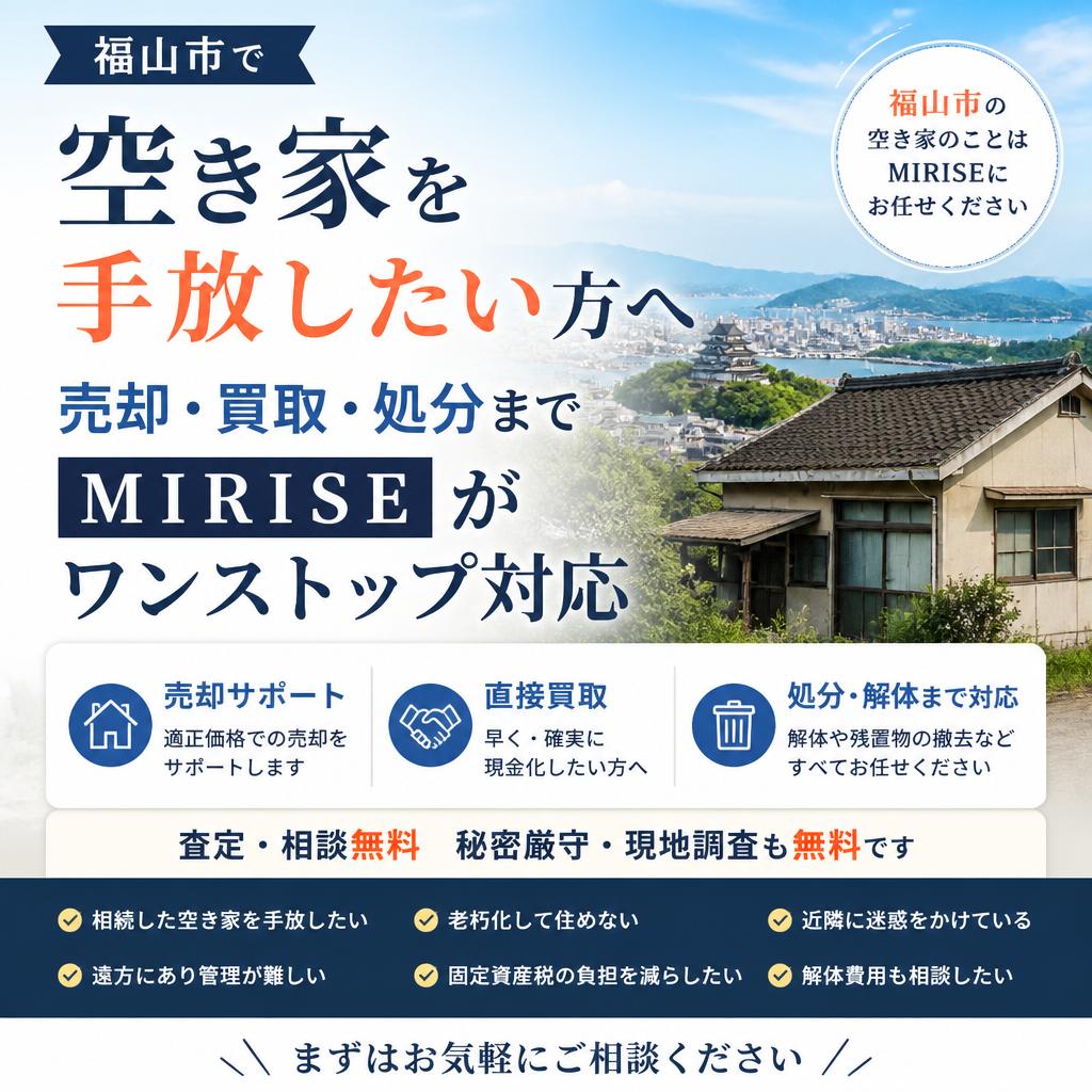 福山市で空き家を手放したい方へ｜売却・買取・処分までMIRISEがワンストップ対応