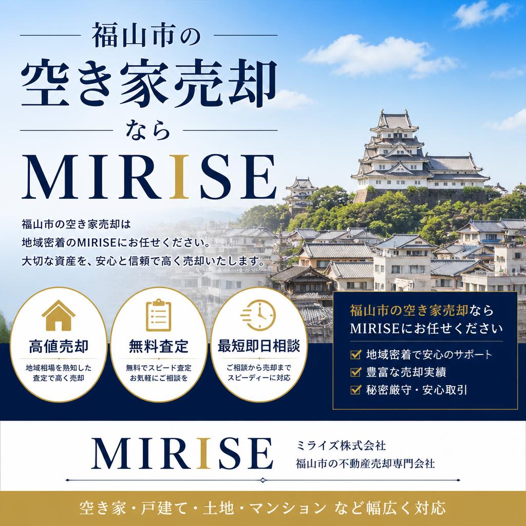 福山市の空き家売却ならMIRISEへ｜高値売却・無料査定・最短即日相談