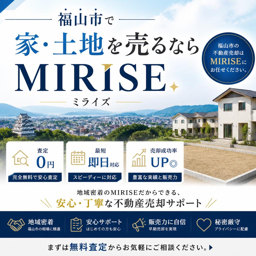 福山市で家・土地を売るならMIRISEへ｜査定0円・最短即日対応・売却成功率UP◎