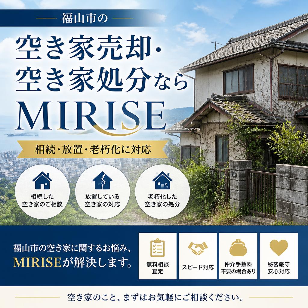 福山市の空き家売却・空き家処分ならMIRISE｜相続・放置・老朽化に対応