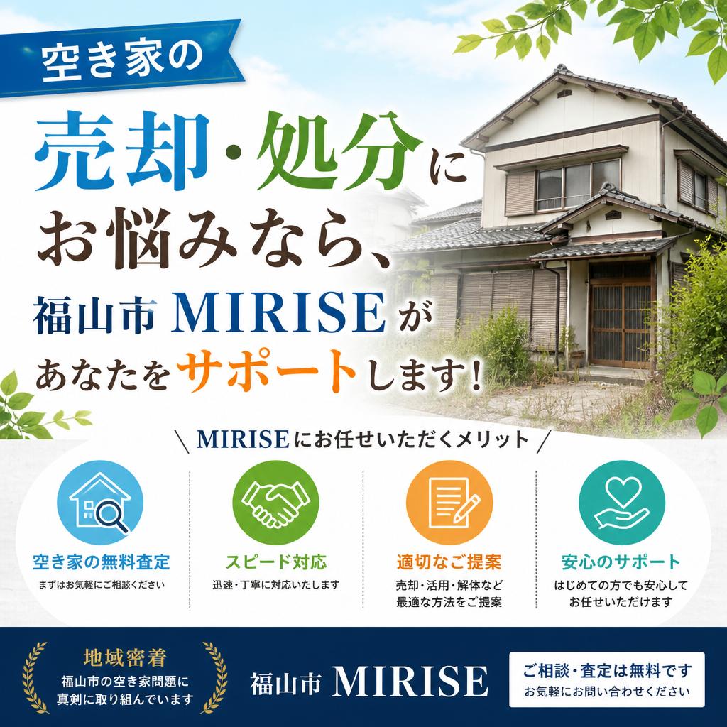 空き家の売却・処分にお悩みなら、福山市MIRISEがあなたをサポートします！