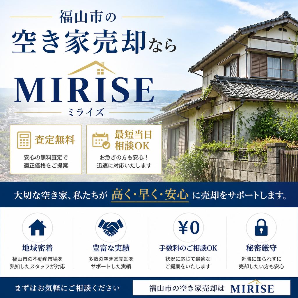 福山市の空き家売却ならMIRISEへ｜査定無料・最短当日相談OK