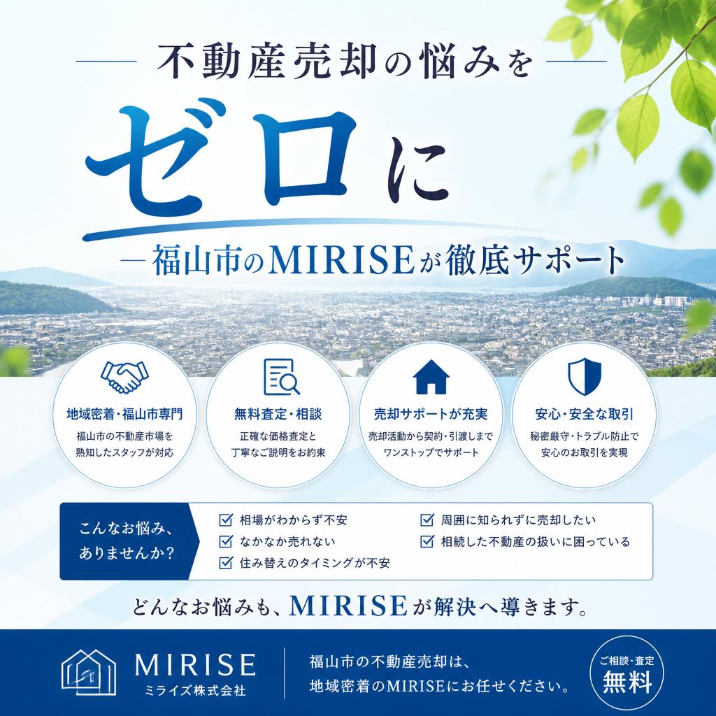不動産売却の悩みをゼロに―福山市のMIRISEが徹底サポート