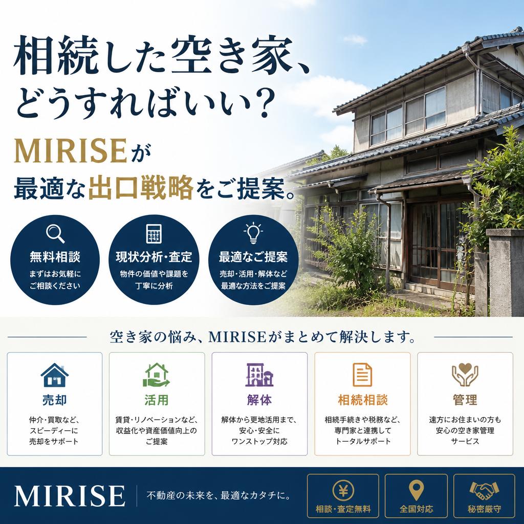 相続した空き家、どうすればいい？MIRISEが最適な出口戦略をご提案。