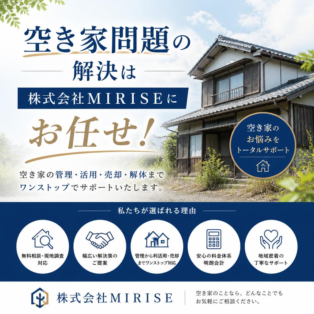 空き家問題の解決は株式会社ＭＩＲＩＳＥにお任せ。