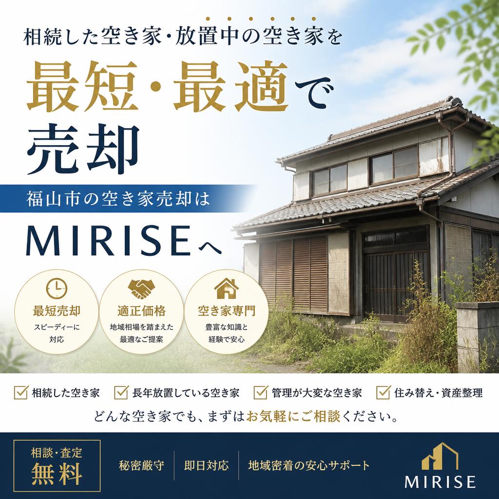 相続した空き家・放置中の空き家を“最短・最適”で売却｜福山市の空き家売却はMIRISEへ