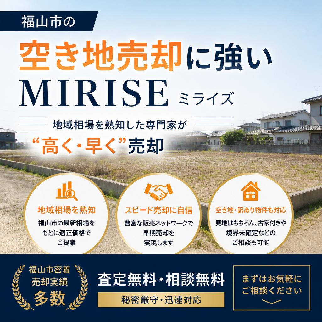 福山市の空き地売却に強いMIRISE｜地域相場を熟知した専門家が“高く・早く”売却