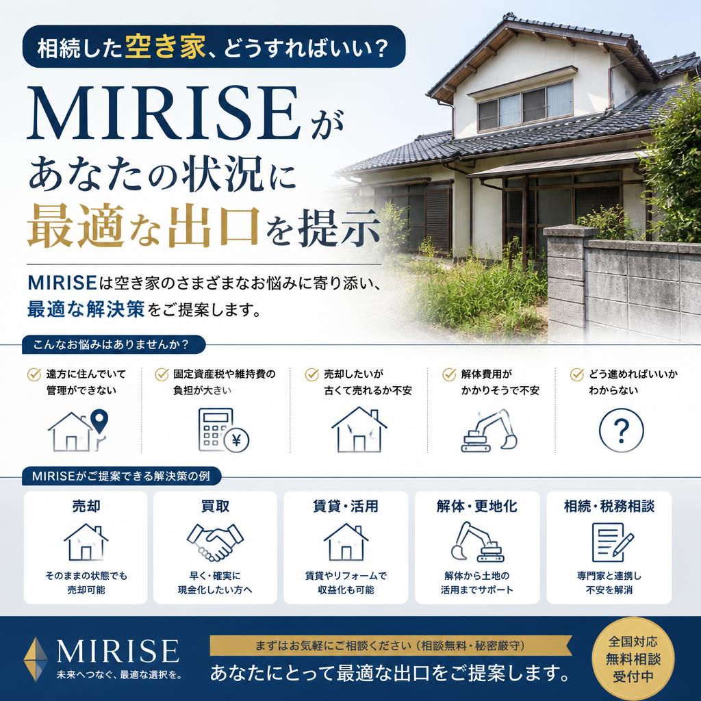 相続した空き家、どうすればいい？｜MIRISEがあなたの状況に最適な出口を提示