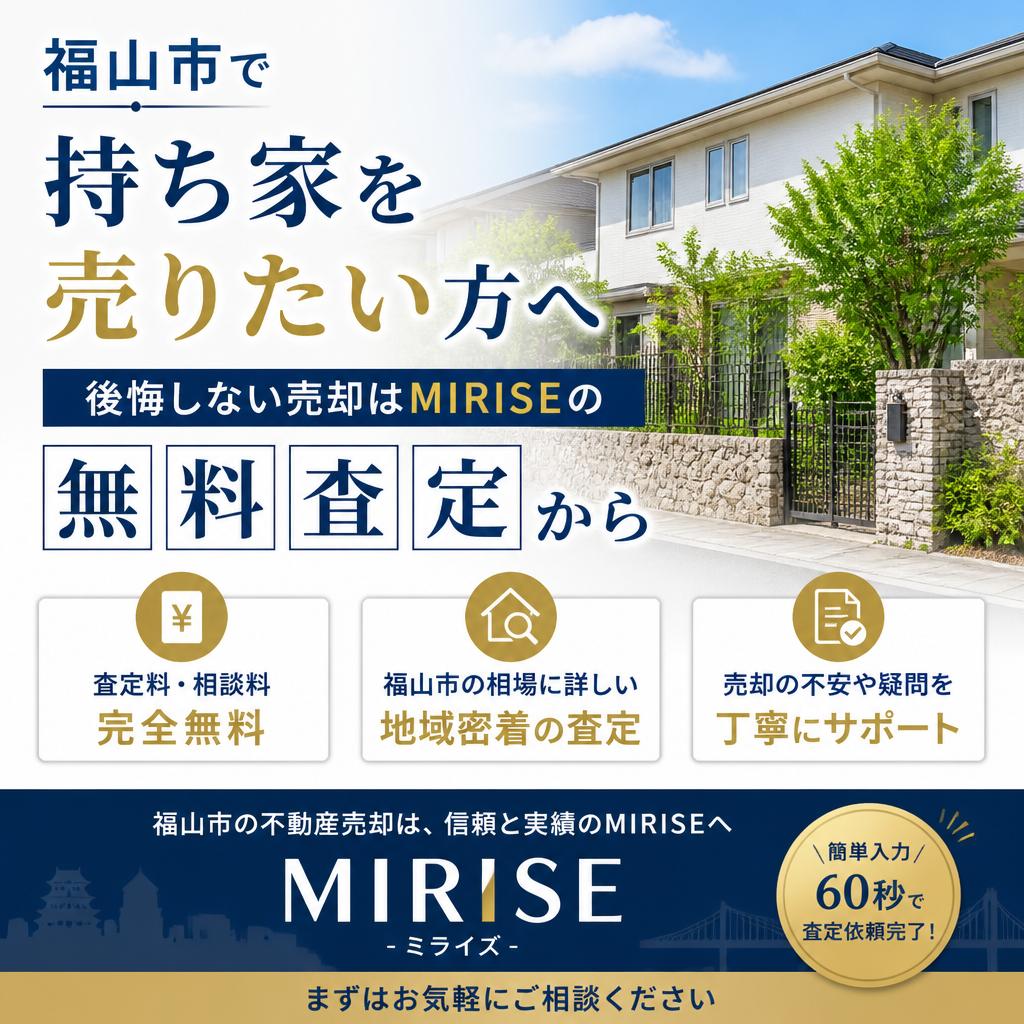 福山市で持ち家を売りたい方へ｜後悔しない売却はMIRISEの無料査定から