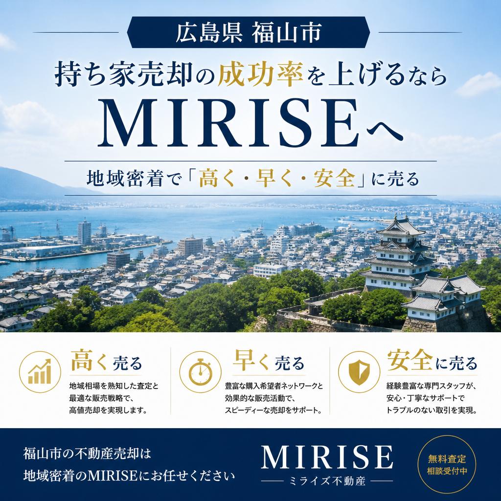 広島県福山市｜持ち家売却の成功率を上げるならMIRISEへ｜地域密着で「高く・早く・安全」に売る