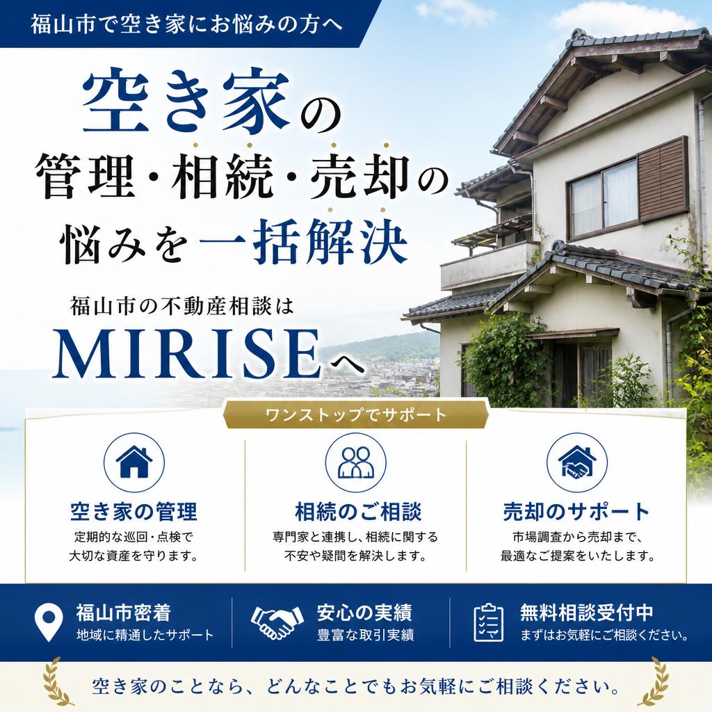 空き家の管理・相続・売却の悩みを一括解決｜福山市の不動産相談はMIRISEへ
