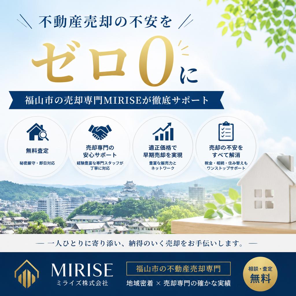 不動産売却の不安をゼロに｜福山市の売却専門MIRISEが徹底サポート