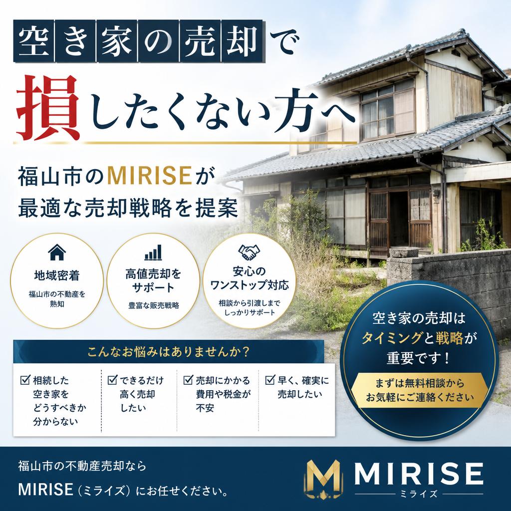 空き家の売却で損したくない方へ｜福山市のMIRISEが最適な売却戦略を提案
