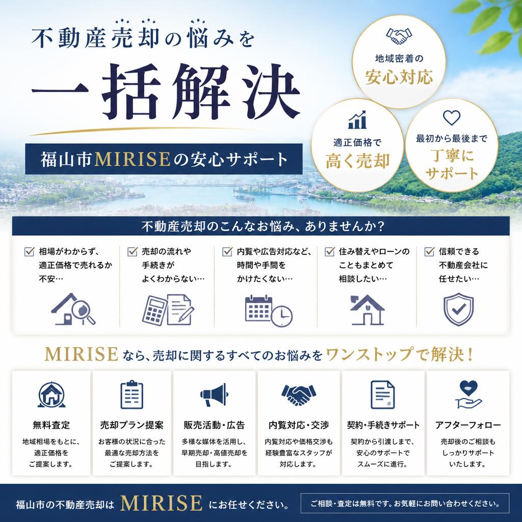 不動産売却の悩みを一括解決｜福山市MIRISEの安心サポート