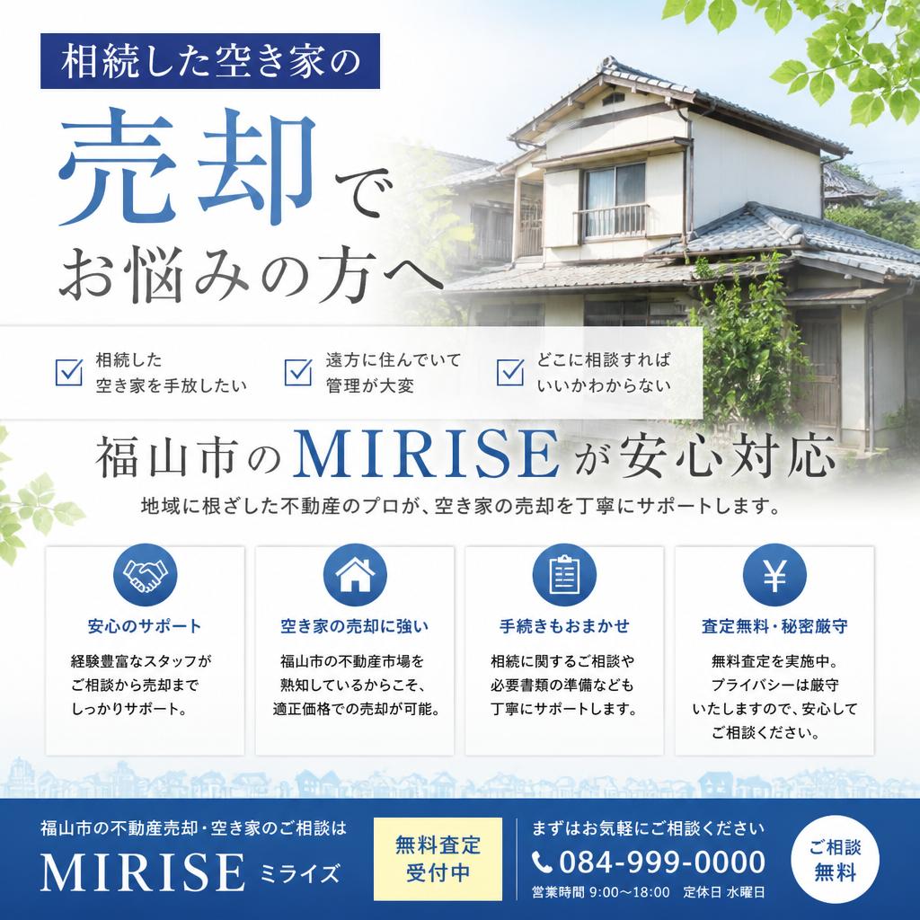 相続した空き家の売却でお悩みの方へ｜福山市のMIRISEが安心対応