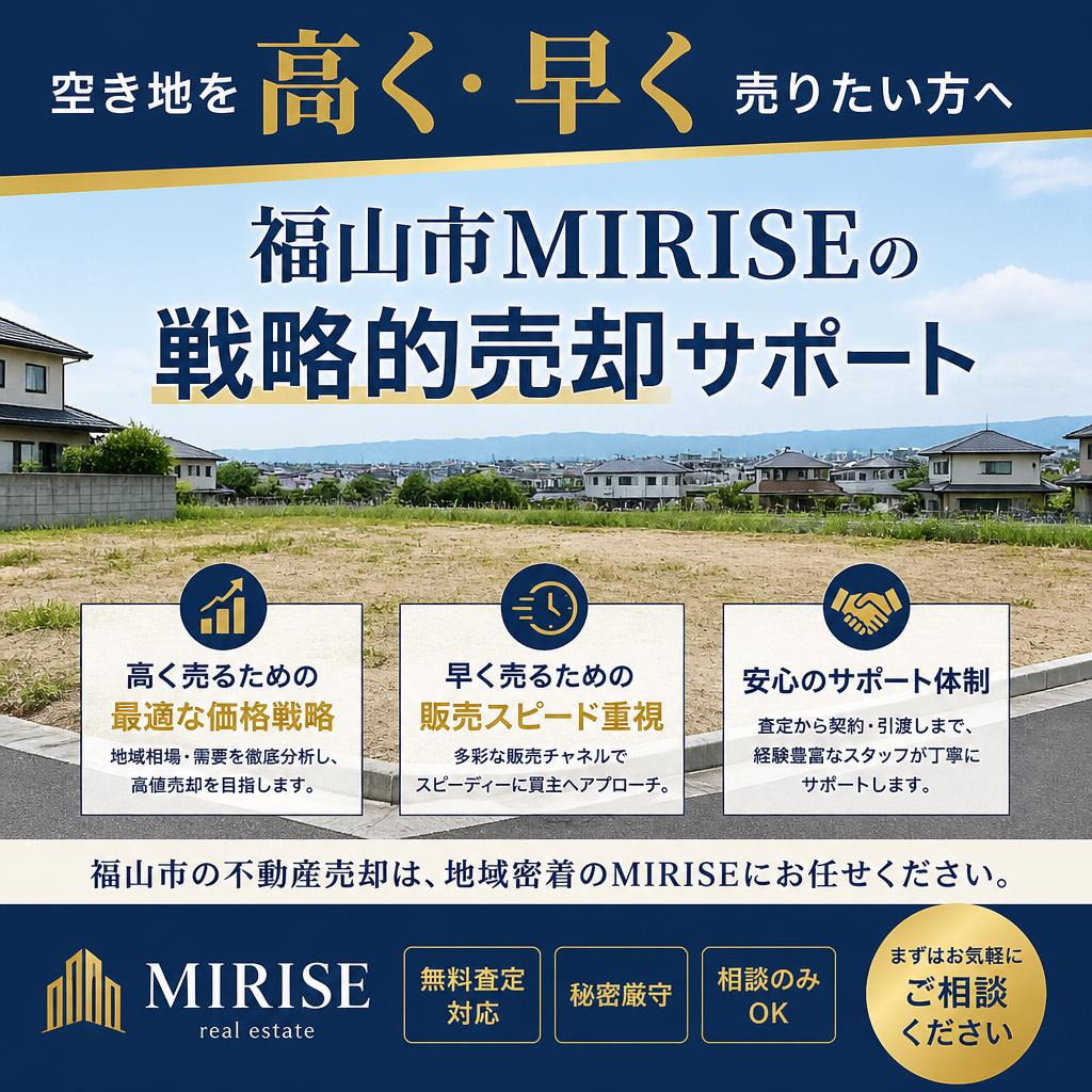 空き地を“高く・早く”売りたい方へ｜福山市MIRISEの戦略的売却サポート