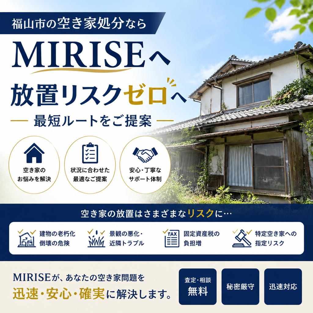 福山市の空き家処分ならMIRISEへ｜放置リスクゼロへ最短ルートをご提案