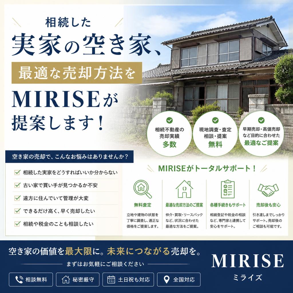 相続した実家の空き家…どうする？｜福山市のMIRISEが最適な売却方法を提案