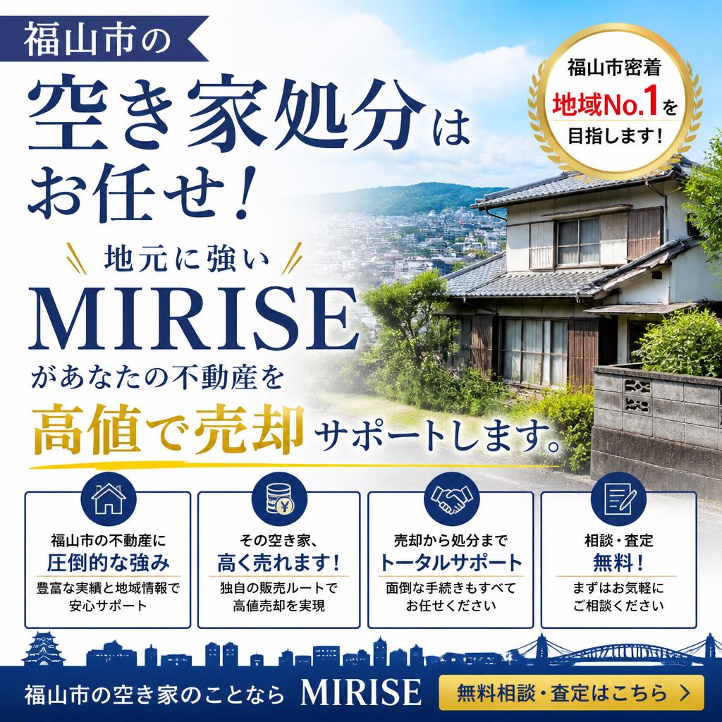 福山市の空き家処分専門｜地元相場に強いMIRISEが高値売却を支援