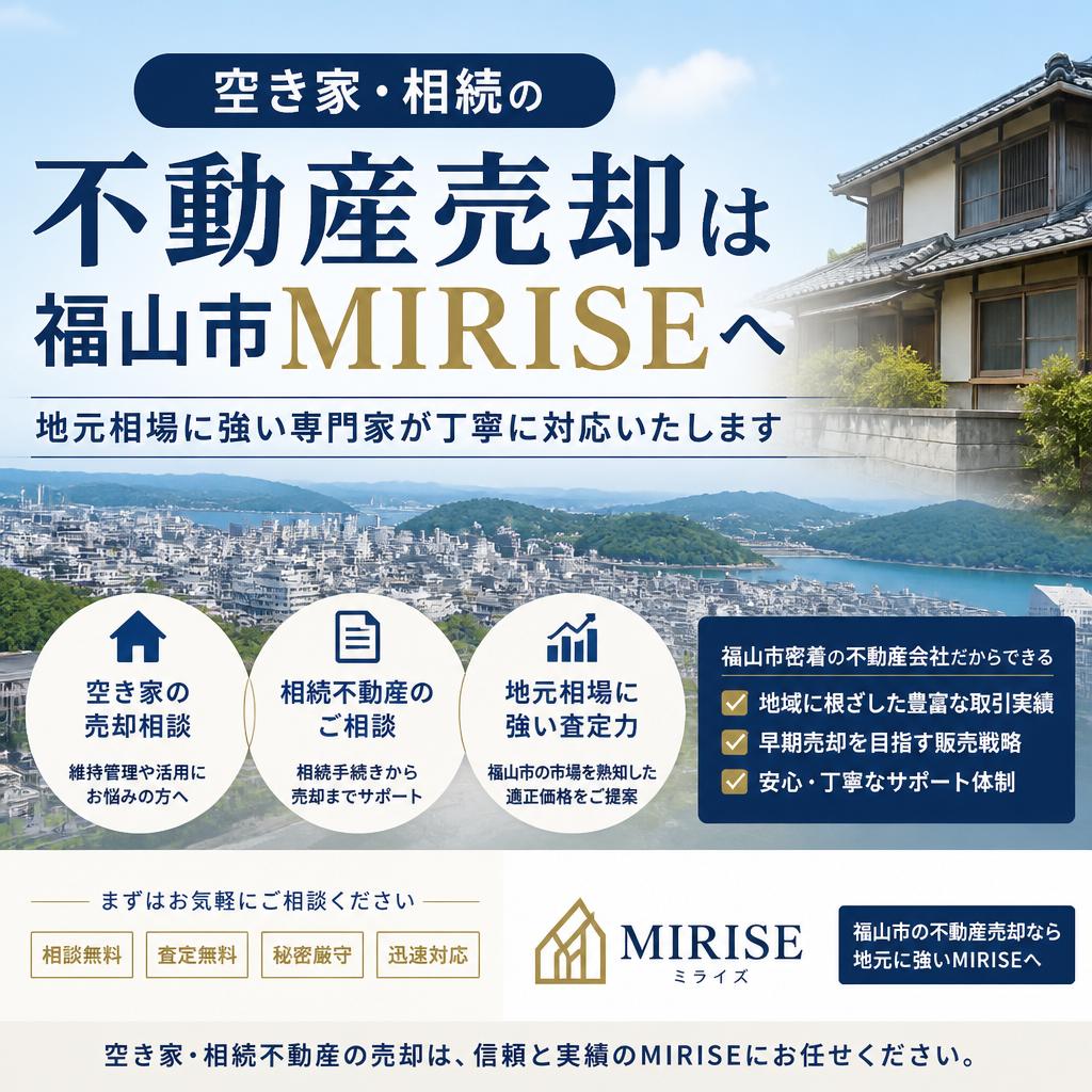 空き家・相続の不動産売却は福山市のMIRISEへ｜地元相場に強い専門家が丁寧に対応いたします