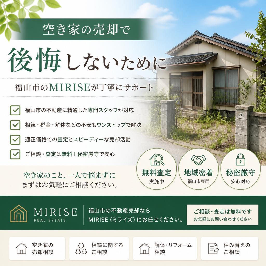 空き家の売却で後悔しないために｜福山市のMIRISEが丁寧にサポート