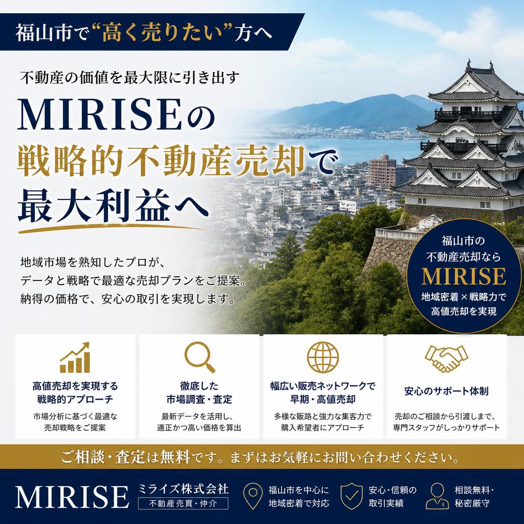福山市で“高く売りたい”方へ｜MIRISEの戦略的不動産売却で最大利益へ