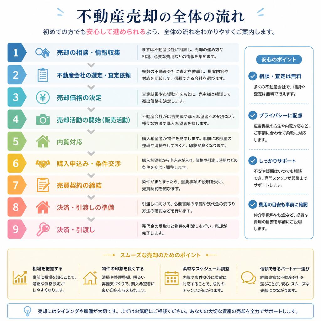 面倒な手続きもお任せ！不動産売却の流れ