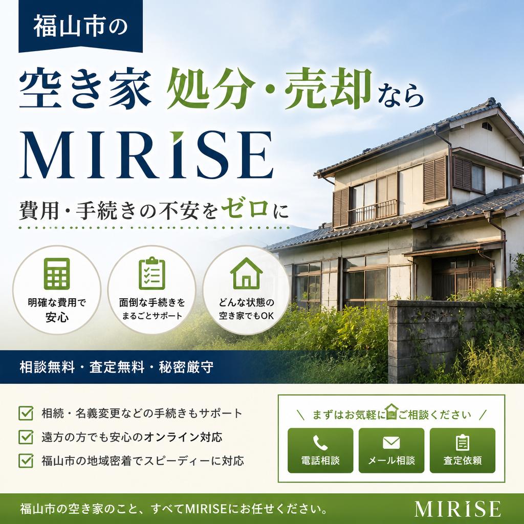 福山市の空き家処分・売却ならMIRISEへ｜費用・手続きの不安をゼロに