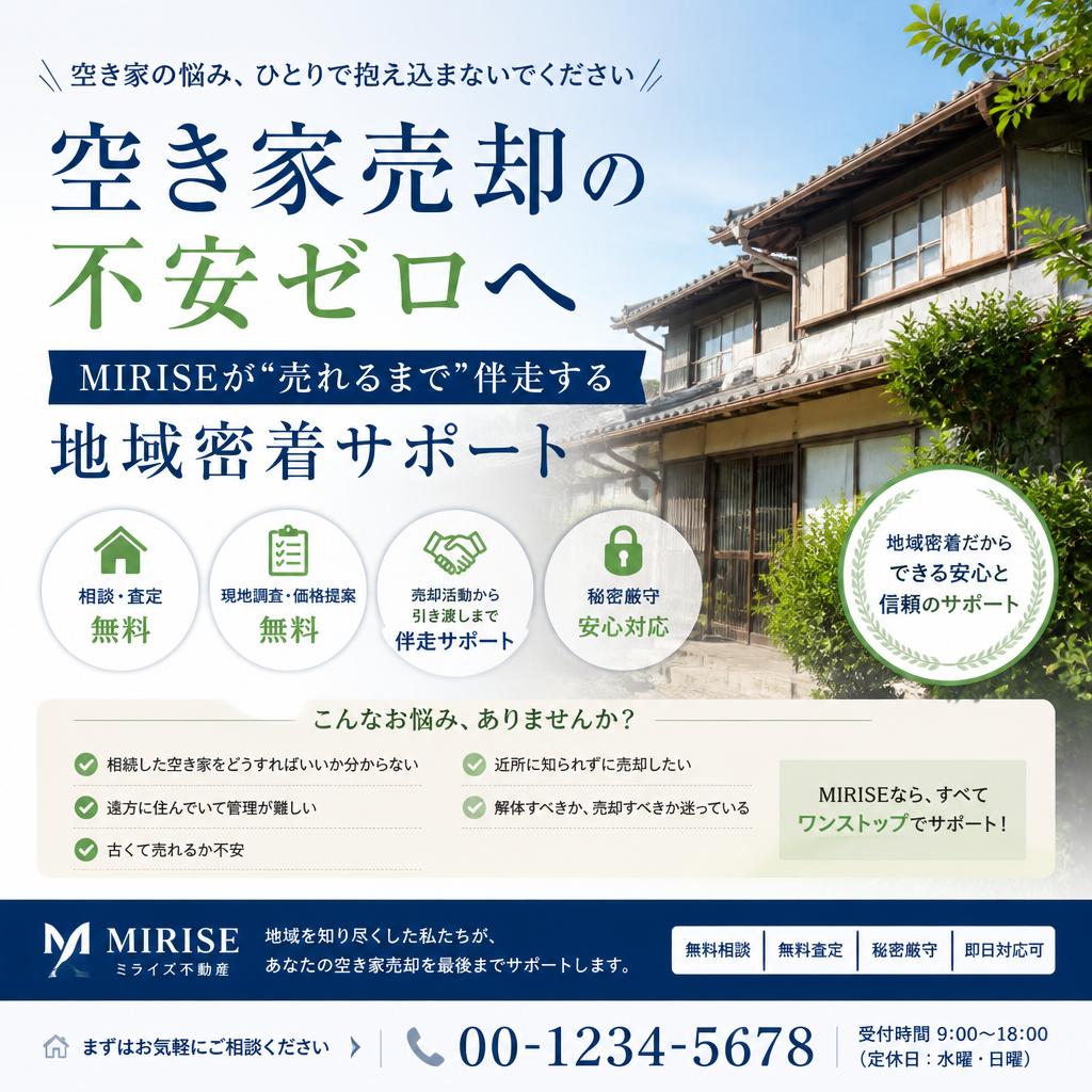 空き家売却の不安ゼロへ｜MIRISEが“売れるまで”伴走する地域密着サポート